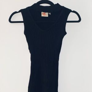 Knit black tank with keyhole neckline.